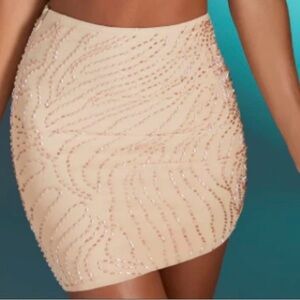 Oh Polly Cream Beaded Mini Skirt